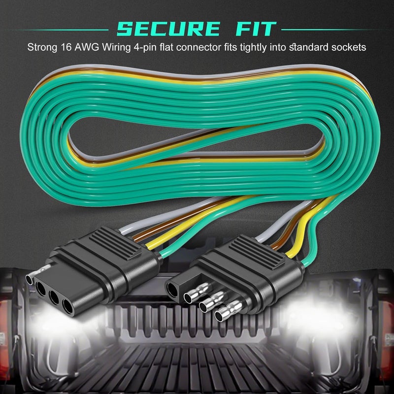 Nityrish 4 Pin Trailer Connector Harness Extension 80 Inch, 16AWG 4 Way Trailer Plug Flat Wire Extender, Male to Female Trailer Light Connector for Hitch, Utility, Boat, or RV Trailers - Image 3